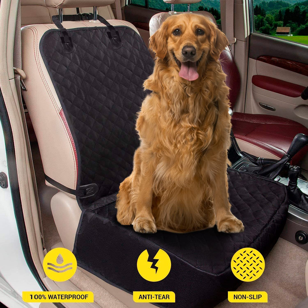 Front Seat Dog Cover for Car - Durable Black Waterproof Protector Against Dirt, Mud & Fur - Scratch Proof Non-Slip Padded Quilted Front Seat Covers for Dog for Cars, Trucks & SUV