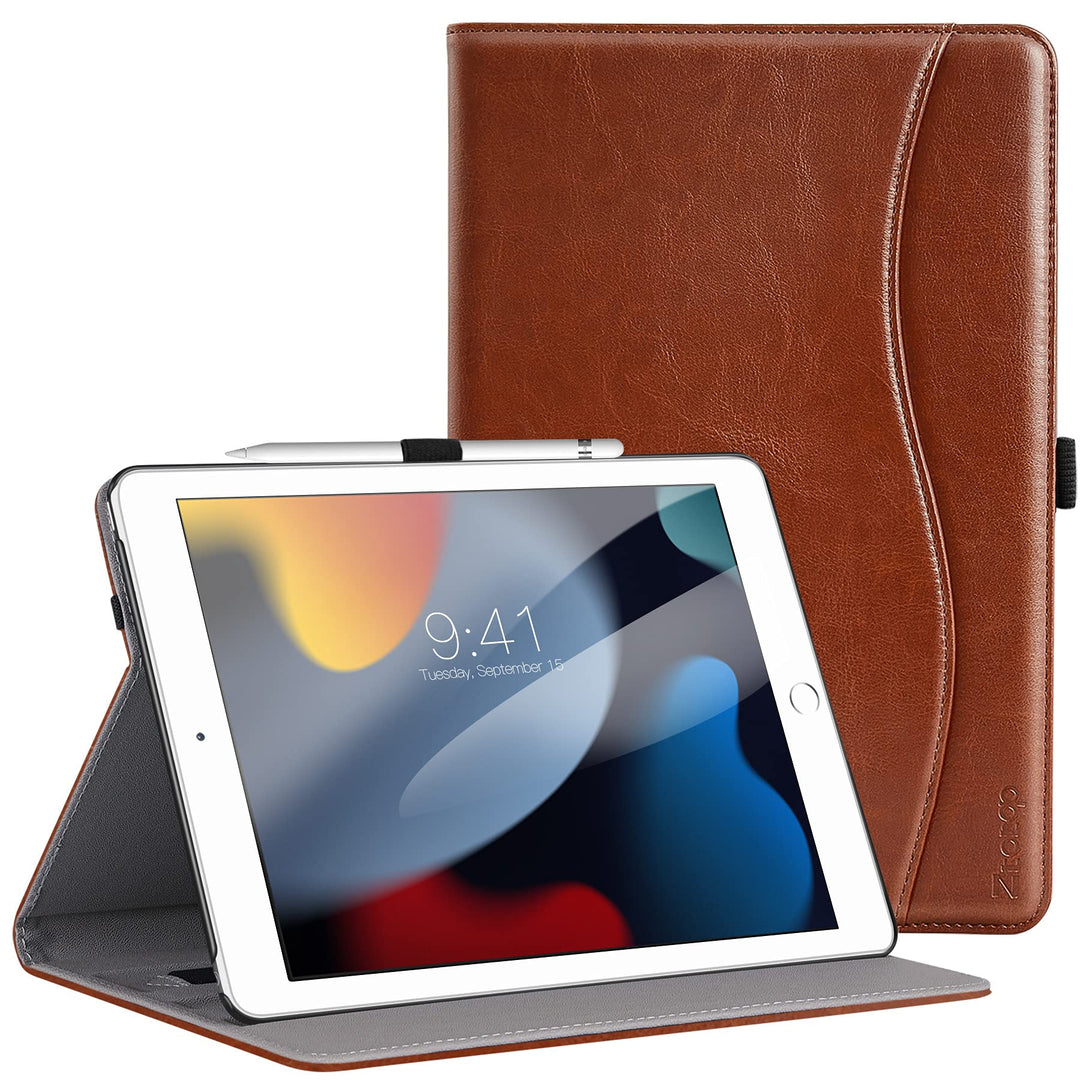 for New iPad 9th/8th/7th Generation Case 10.2 Inch 2021/2020/2019, Premium PU Leather Folding Stand Cover for iPad 10.2 9/8/7 Gen, Brown