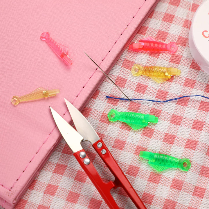 36Pcs Sewing Machine Inserter Needle Threaders Fish Type Automatic Sewing Needle Threaders Hand Machine Sewing Tool with Clear Box for Small Eyes Needle