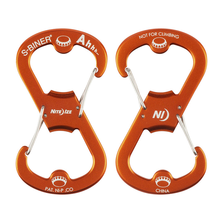 Ahhh Aluminum Dual Bottle Opener, S-Biner Dual Carabiner with Double-Sided Bottle Openers, Orange