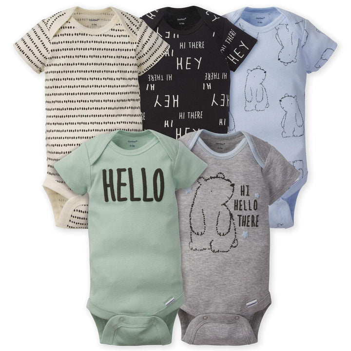 Baby Boys 5-Pack Short Sleeve Variety Onesies Bodysuits Hello Bear 3-6 Months
