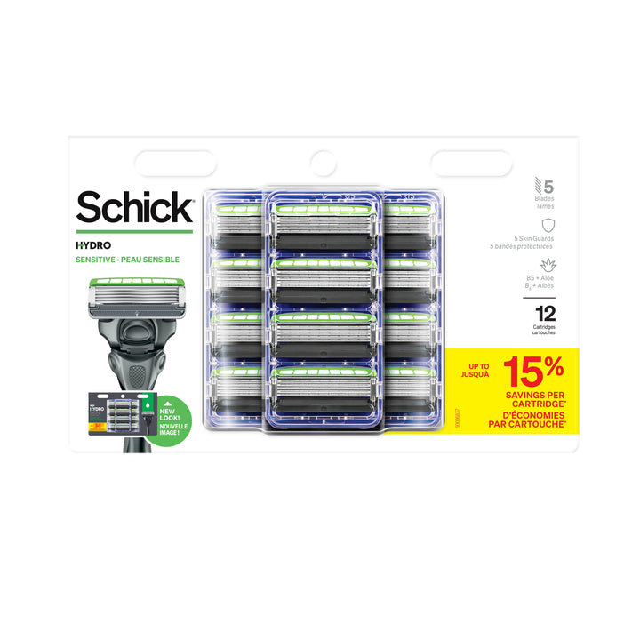 Hydro Sense Sensitive Mens Razor Blade Refill With Skin Guards, Includes 12 Razor Blades Refills