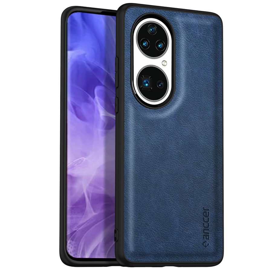 Anccer Compatible with Huawei P50 Pro Case, Elegant Leather Three-Layer Back with Soft Silicone Edge Shockproof Protective Cover (Blue)