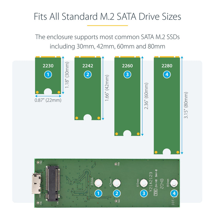 M.2 SSD Enclosure for M.2 SATA SSDs - USB 3.1 (10Gbps) with USB-C Cable - External Enclosure for USB-C Host - Aluminum, TAA (SM21BMU31C3)