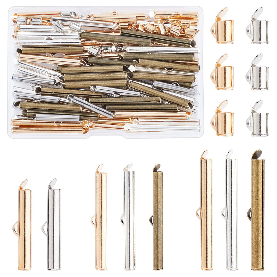 10 Styles Slide On End Clasp, 100pcs Jewelry Tube End Bar Slider End Caps Brass Tubes Clasp Crimp Terminators for Seed Beads Waist Beads Multi-Strand Necklace Bracelet Making