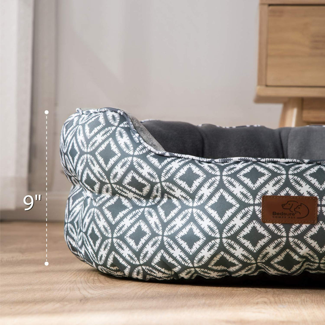 25 inch Small Dog Bed & Cat Bed, Round, Machine Washable, Super Soft & Plush Flannel, Slip-Resistant Oxford Bottom, Grey