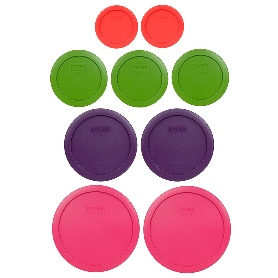 9 Item Bundle: (2) 7402-PC Fuschia Pink Lids, (2) 7201-PC Purple Lids, (3) 7200-PC Lawn Green Lids, (2) 7202-PC Red Lids Made In The USA