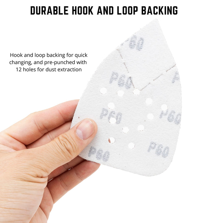 11272A 50pc Hook & Loop Mouse Sandpaper Assortment 60, 80, 120, 150, 220 Grit Sanding Pads for Mouse Sander, Mouse Sander Sandpaper, Triangle Sanding Pads, Mouse Sander Pads, Mouse Sander Paper