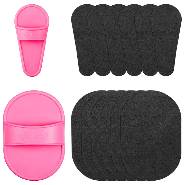 Hair Removal and Exfoliation Kit: Smooth Away Facial Hair Remover Pads (2 Sizes, 32 Pieces) and Fine Sandpaper (30 Pieces) for Women and Girls, Ideal for Lip, Body, and Crystal Depilatories