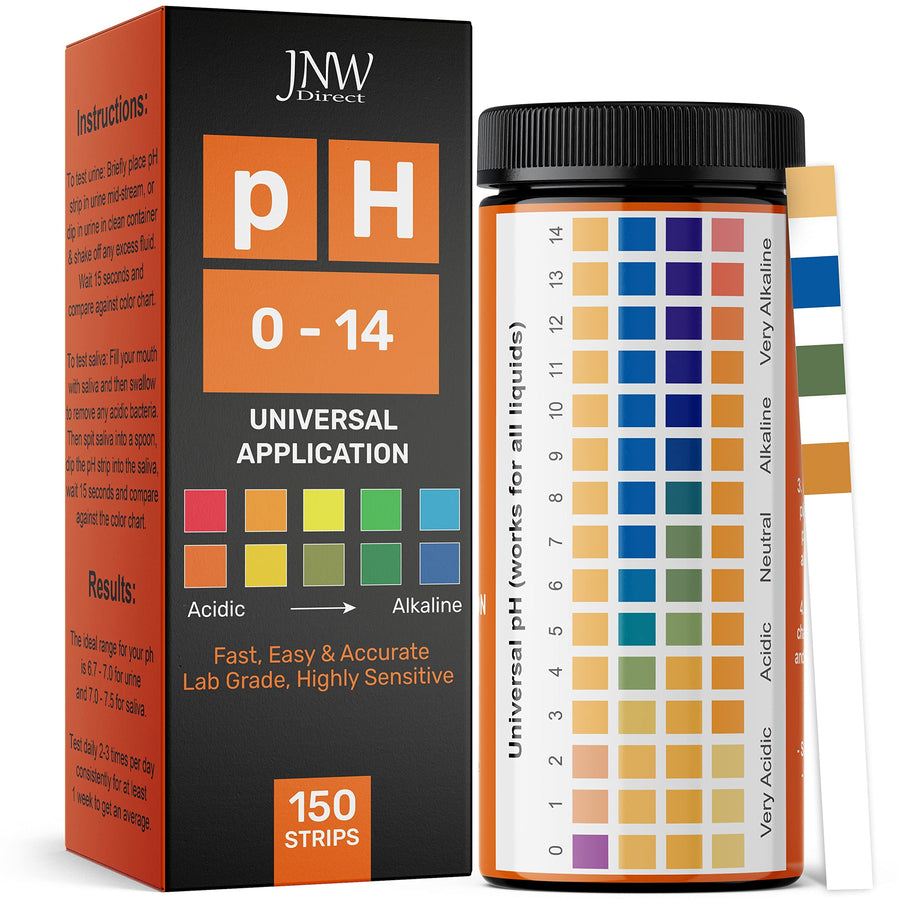 Universal pH Test Strips (0-14) - pH Tester Strips Kit with e-Book - 150 Quick and Easy pH Testing Strips - Ultimate pH Balance Test Strips Kit - 150 Strips