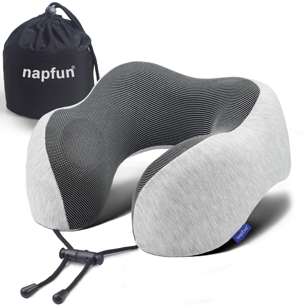Neck Pillow for Traveling, Upgraded Travel Neck Pillow for Airplane 100% Pure Memory Foam Travel Pillow for Flight Headrest Sleep, Portable Plane Accessories, Light Grey