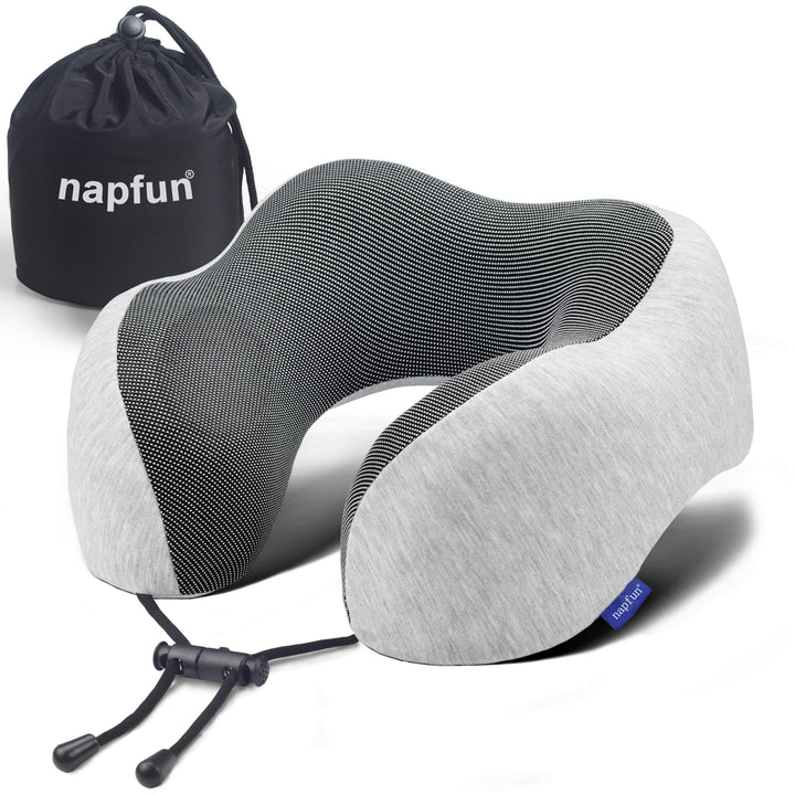 Neck Pillow for Traveling, Upgraded Travel Neck Pillow for Airplane 100% Pure Memory Foam Travel Pillow for Flight Headrest Sleep, Portable Plane Accessories, Light Grey