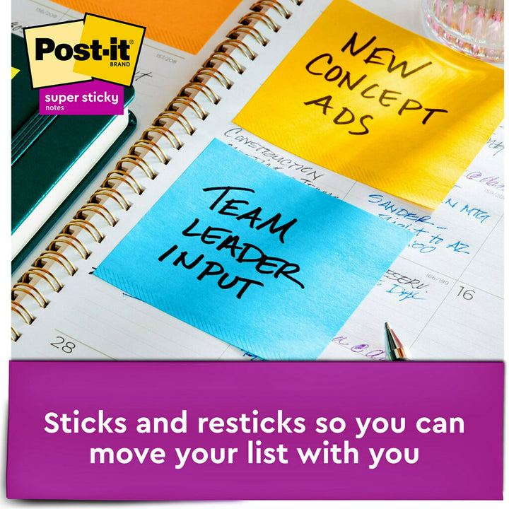 Super Sticky Full Stick Notes, 3x3 in, 12 Pads, 2x the Sticking Power, Electric Yellow, Recyclable (F330-12SSY)