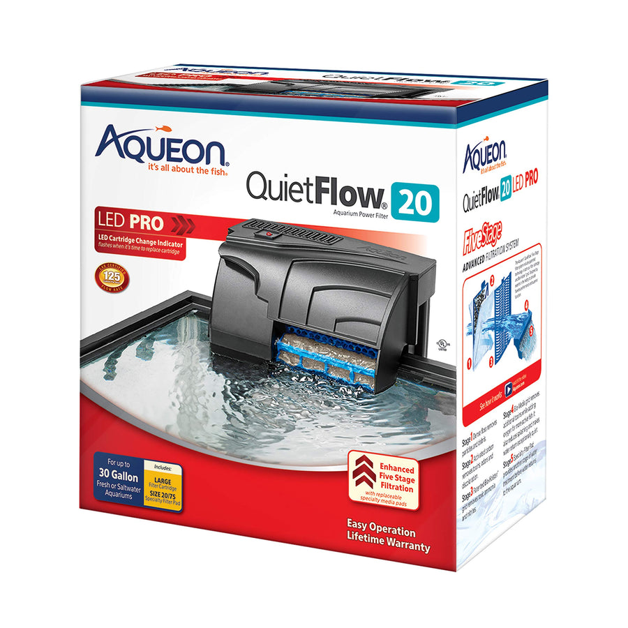 QuietFlow 20 LED PRO Aquarium Fish Tank Power Filter For Up To 30 Gallon Aquariums