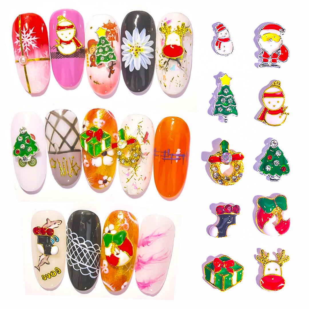 50 Pieces Christmas Nail Charms 3d Nail Art Charms Nail Jewels Nail Studs Nail Rhinestone Snowman Elk Holiday Nail Decoration Kit