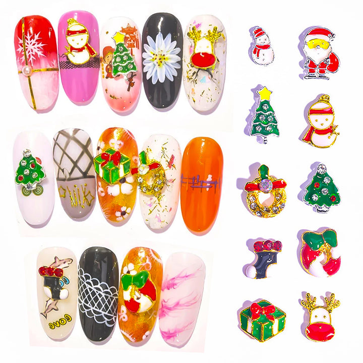 50 Pieces Christmas Nail Charms 3d Nail Art Charms Nail Jewels Nail Studs Nail Rhinestone Snowman Elk Holiday Nail Decoration Kit