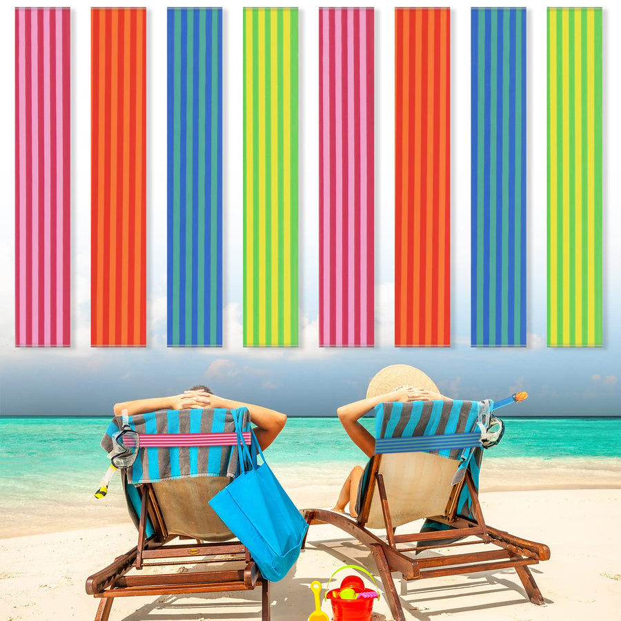 8 Pack Towel Bands for Beach Chairs Cruise Towel Clips for Lounge Beach Pool Chairs Towel Strap Holder Elastic Windproof for Summer Pool Hawaiian Christmas Beach Accessories (Stripe Style)