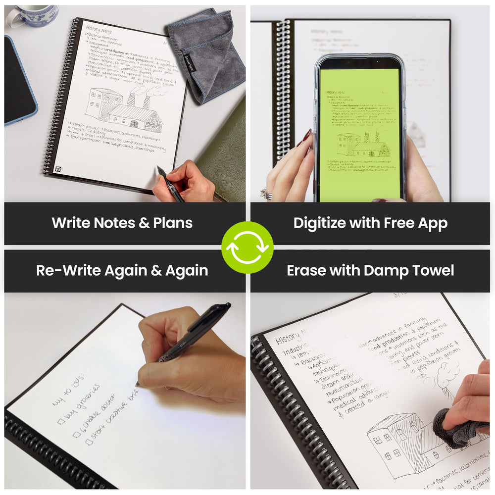 Core Reusable Spiral Notebook, Executive Size 6x8.8, Red - Lined Pages, App-Connected, Erasable, Durable Cover, Ideal for School, Work, and Creative Projects