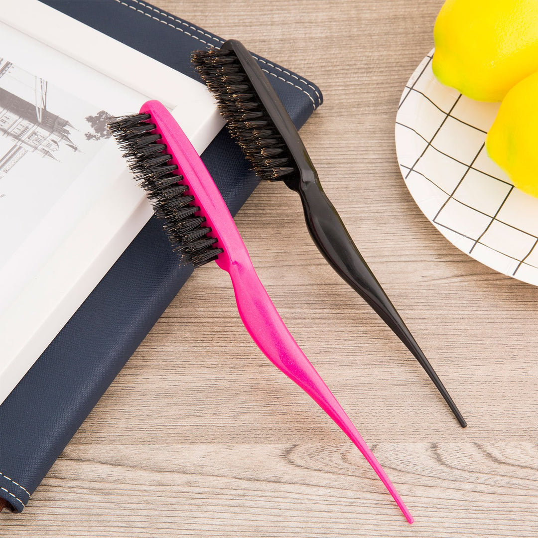 2 Pieces Boar Bristle Brush Salon Comb Hair Teasing Fuchsia And Black