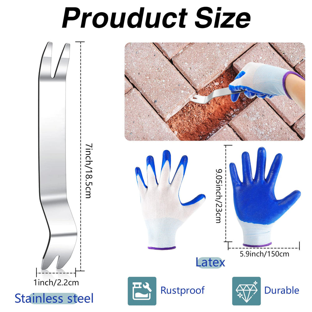 3 Piece Set - Stainless Steel Paver Extractor Tool and Nitrile Garden Gloves for Patio, Lawn and Garden