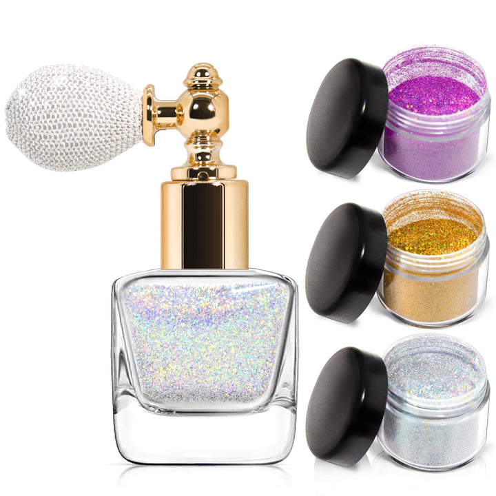 Body Glitter Spray,Sliver Gold Pink Glitter Powder,Shimmer Highlighter Loose Powder Glitter Makeup for Body Face Hair Clothes Nail Art Craft Design 3 Colors-with 1 Empty Spray Bottle
