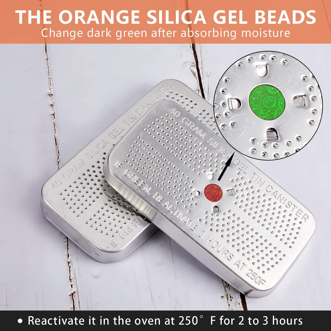 40 Gram Silica Gel Dehumidifier Desiccant Silica Gel Canister Reusable Absorber Orange Desiccant Canisters, Orange Green Bead Tin for Car, Closet, Cabinet, Bag, Storage Box (5 Pieces)