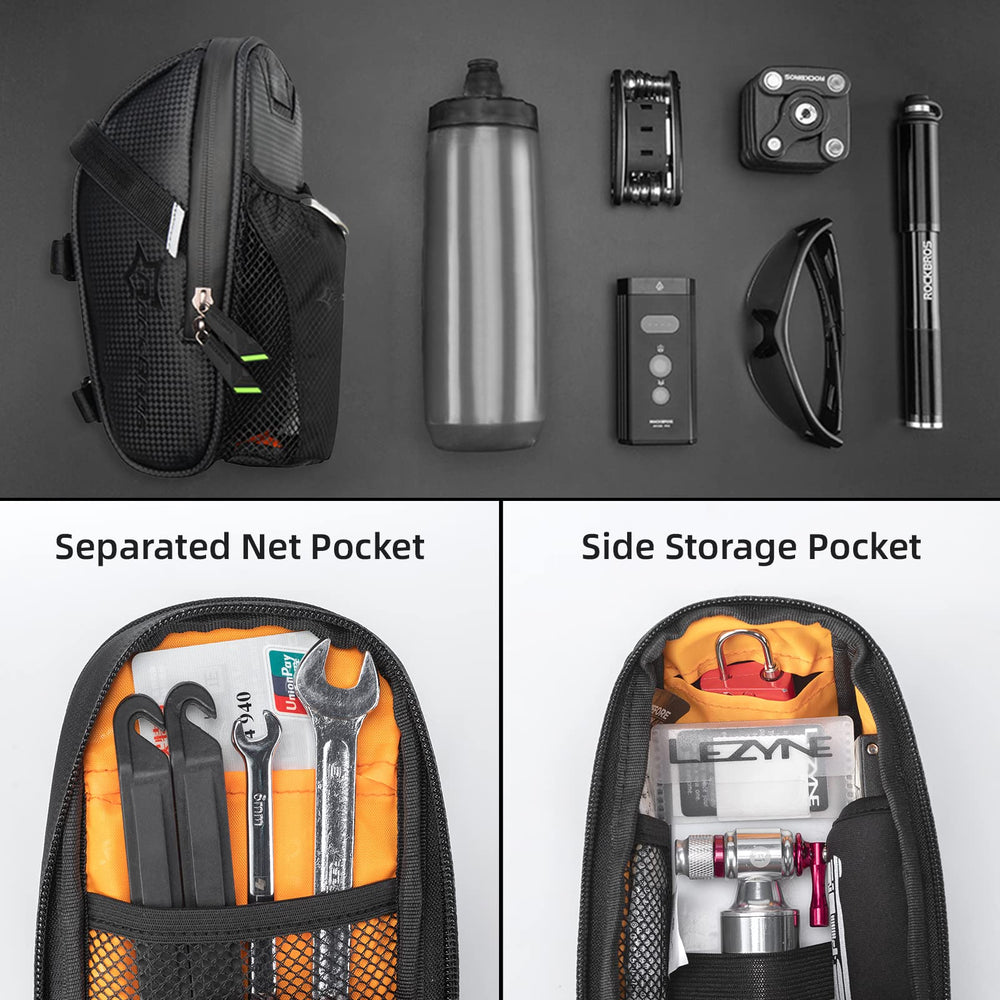 Bike Saddle Bags with Water Bottle Pouch Waterproof Bike Bags Under Seat Pack for Mountain Road Bike Saddle Bag Bicycles Storage Bag 1.6L