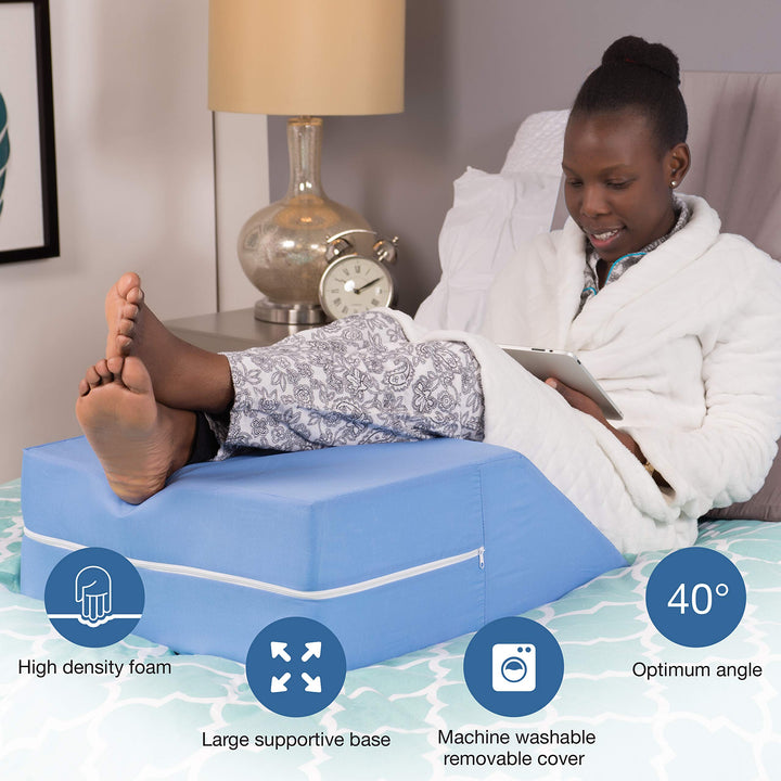 Ortho Bed Wedge Elevated Leg Pillow, Supportive Foam Wedge Pillow For Elevating Legs, Improved Circulation, Reducing Back Pain and More, Blue