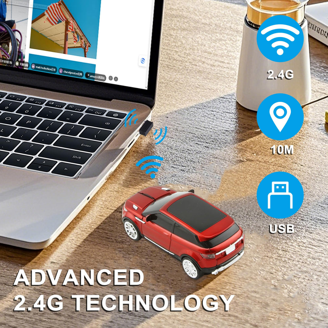 Cool SUV Car Shaped Wireless Mouse 1600 DPI Optical Cordless Mice with USB Receiver for Office School Travel for PC Computer Laptop Gift (Red-1 Pack)
