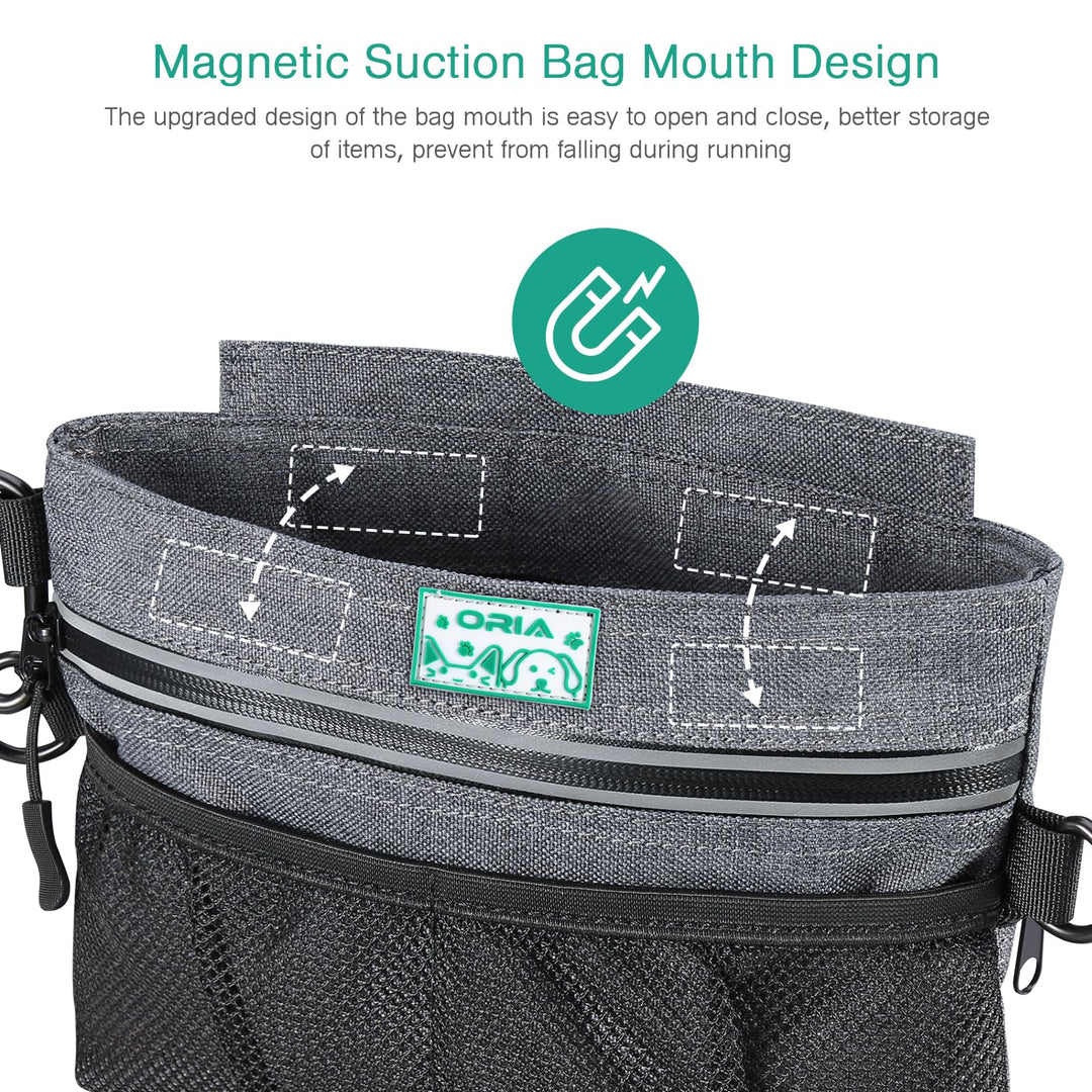 Dog Treat Training Pouch, Pet Out Training Belt Bag, Dog Food Bag with Removable Inner Pocket, Built-in Poop Bag Dispenser, Dog Training Bag, Gray