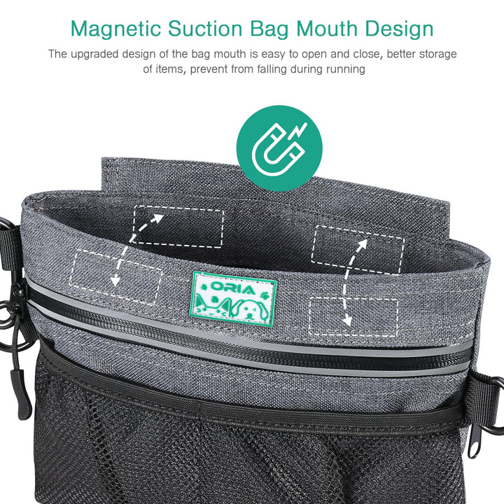 Dog Treat Training Pouch, Pet Out Training Belt Bag, Dog Food Bag with Removable Inner Pocket, Built-in Poop Bag Dispenser, Dog Training Bag, Gray