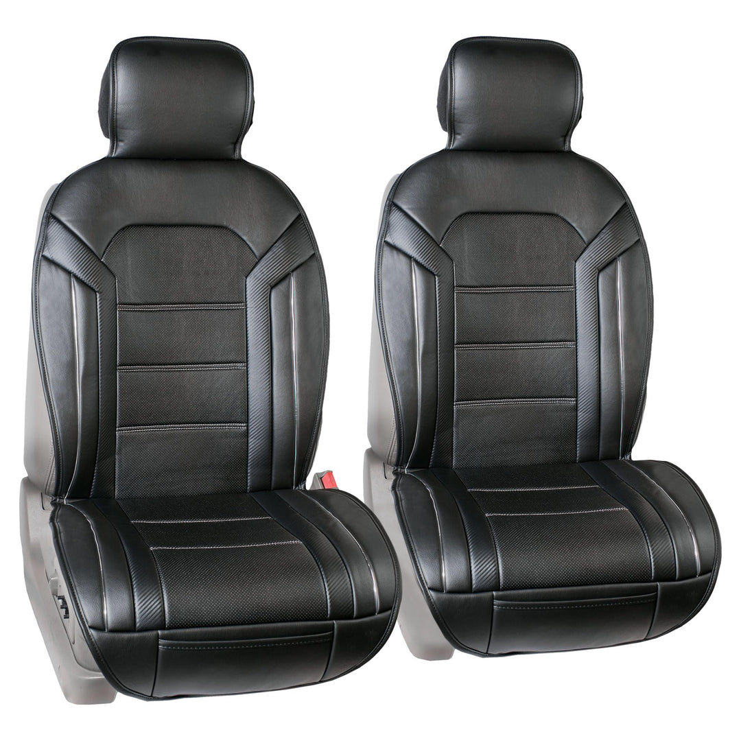 Front Set Faux Leather Car Seat Cushions - Seat Covers for Low Back Seat, Universal Fit, Airbag Compatible Seat Cover for SUV, Sedan, Black