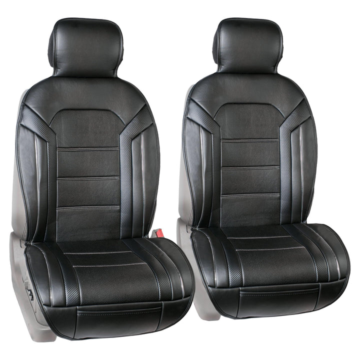 Front Set Faux Leather Car Seat Cushions - Seat Covers for Low Back Seat, Universal Fit, Airbag Compatible Seat Cover for SUV, Sedan, Black
