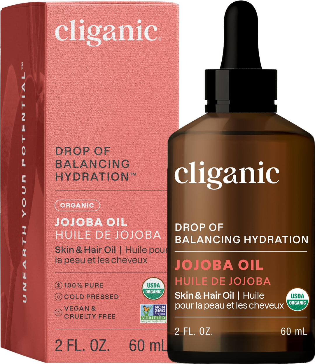 USDA Organic Jojoba Oil, 100% Pure (2oz) | Natural Cold Pressed Unrefined Hexane Free Oil for Hair & Face | Base Carrier Oil (Packaging May Vary)