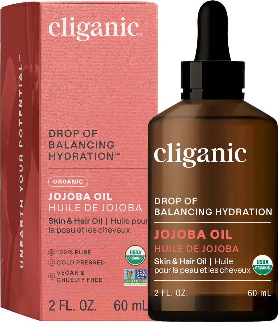 USDA Organic Jojoba Oil, 100% Pure (2oz) | Natural Cold Pressed Unrefined Hexane Free Oil for Hair & Face | Base Carrier Oil (Packaging May Vary)