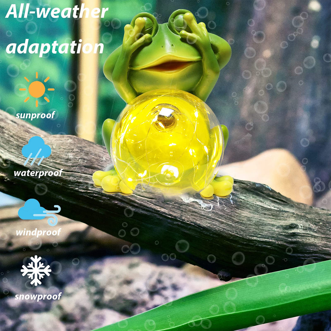 Garden Frog Decor Figurines, Solar Lights Outdoor Decorative Waterproof Cute Garden Sculptures & Statues for Patio Yard Lawn Clearance Ornaments (1 Pack)