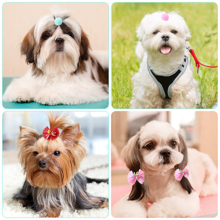 40 Pieces Small Dog Bows Dog Hair Accessories with Rubber Bands Dog Topknot Bows Mixed Colors Pet Hair Accessories for Puppy Pet Dog