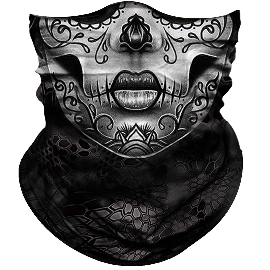 Skull Face Mask for Women Dust Wind UV Sun Protection Seamless Bandana Face Mask for Rave Festival Motorcycle Riding Biker Fishing Hunting Outdoor Running 3D Tube Mask (Gray Flower Face Mask)
