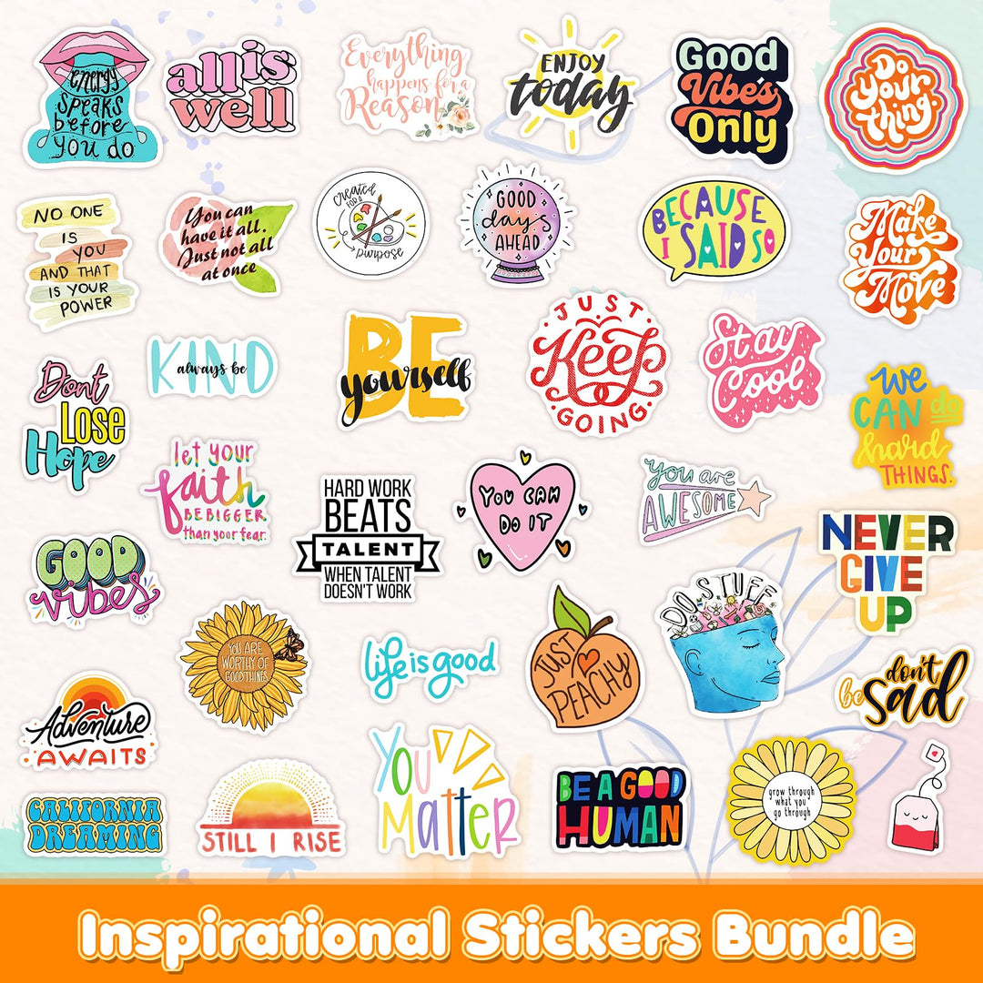 300pcs Mental Health Inspirational Stickers for Laptop, Motivational Quotes Decals, Positive Words Stickers for Water Bottles, Waterproof Vinyl Inspirational Stickers Pack for Adults Teens Skateboard