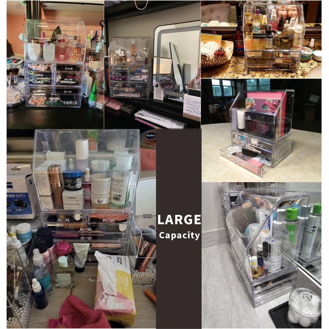 Makeup Organizer with 3 Drawers -Clear Plastic Skincare and Cosmetic Storage for Vanity Countertop,Dresser Top Organizer for Beauty Products,Cologne Perfume-Bathroom Countertop Organization