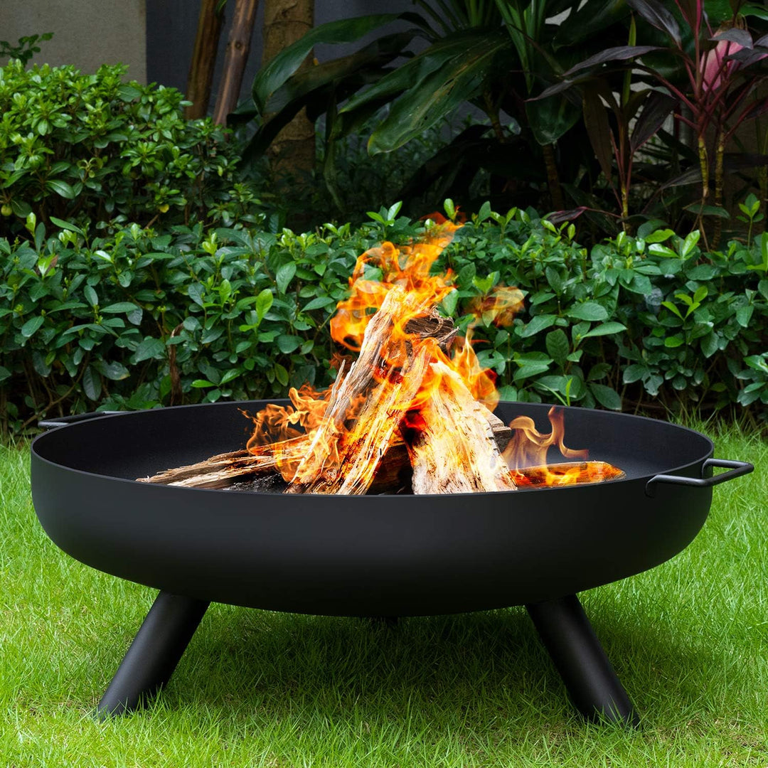 AMAGABELI GARDEN & HOME Fire Pit Outdoor Wood Burning Firepit for Outside Fire Bowl 28 inch Cast Iron Large Round for Bonfire Campfire Patio Backyard Deck Camping Heavy Duty Metal Rustproof Black