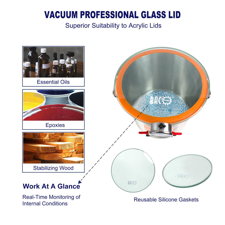 5 Gallon Tempered Glass Lid Stainless Steel Vacuum Chamber Perfect for Stabilizing Wood, Degassing Silicones, Epoxies and Essential Oils.