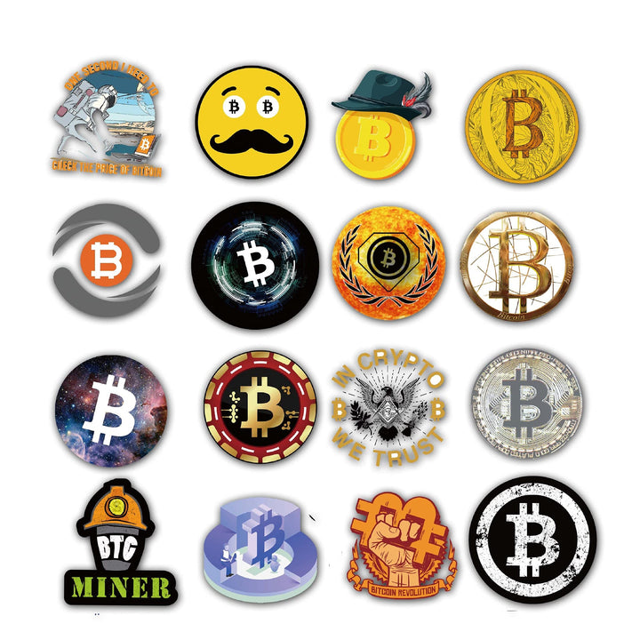 Bitcoin Stickers 50 PCS Non Repeated Aesthetic Vinyl Colorful Waterproof Reusable Stickers for Laptop Water Bottles Luggage Computer Cellphone Skateboard Guitar