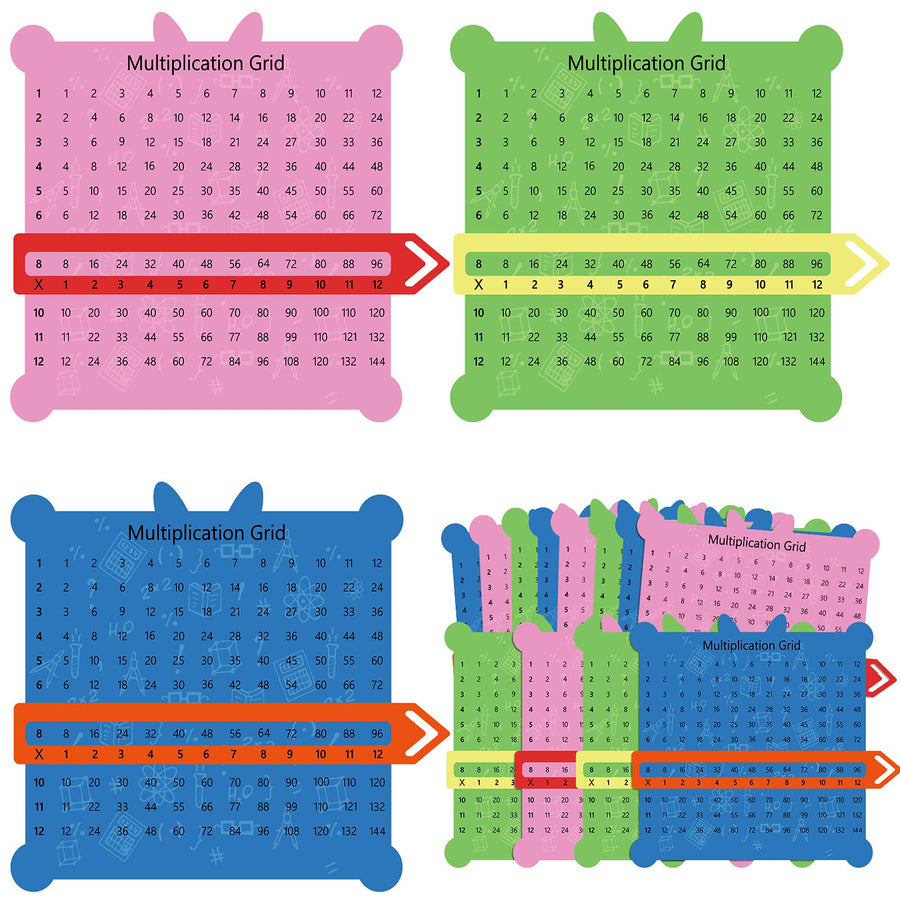 12 Pieces Multiplication Grid Slidable Education Multiplication Tables with Viewer Window for Classroom Teacher Supplies Elementary School Students and Homeschooling (Pink, Green, Blue)