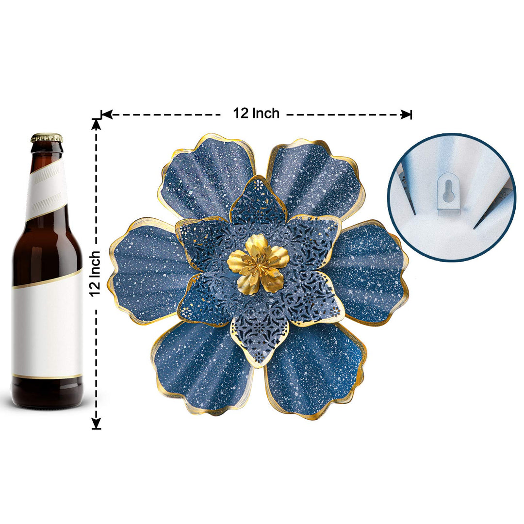 Blue Metal Flower Wall Decor Boho Metal Wall Art Decorations Hanging for Indoor Outdoor Home Bathroom Patio Fence Garden Bedroom Living Room Or Wall Sculptures 12 Inch