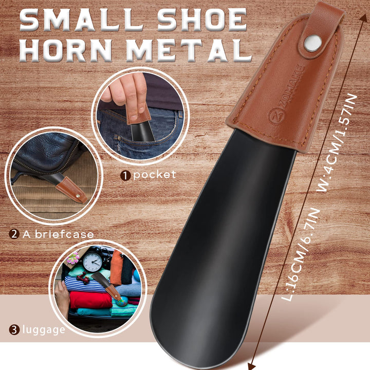 Metal Shoe Horns with Leather Handle Stainless Steel Shoehorn for Traveling