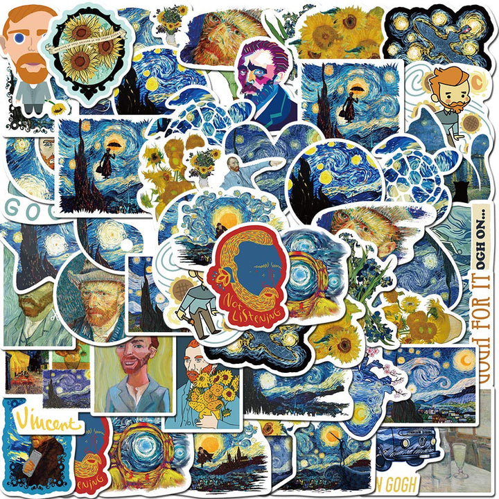 40Pcs Van Gogh The Starry Night Sunflowers Art Waterproof Stickers for Water Bottle Cup Laptop Bike Skateboard Luggage Box Vinyl Graffiti Patches BRJHSL