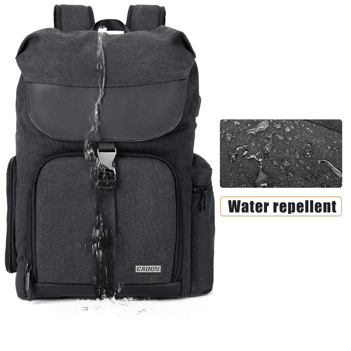 Camera Backpack Canvas Camera Bag for DSLR/SLR Mirrorless Camera with 15.6 inches Laptop Compartment, Camera Case Compatible for Sony Canon Nikon Cameras and Lens Tripod Waterproof Black