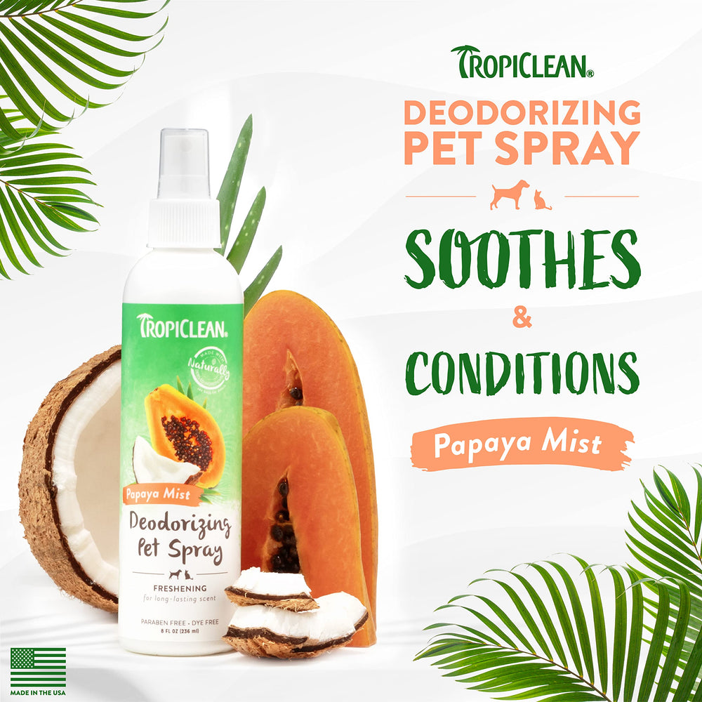 Dog Perfume, Long Lasting Papaya Cologne, Deodorizing Spray for Smelly Dogs, After Bath Detangling Spray with Vitamin E, Safe for Cats, 8oz.