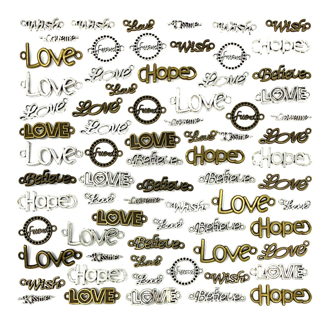 72pcs Mixed Word Letter LOVE HOPE Believe Wish Kissme Connector Link Charms Pendants DIY for Necklace Bracelet Jewelry Making
